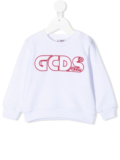 Gcds Kids' Logo-embroidered Cotton Sweatshirt In 白色