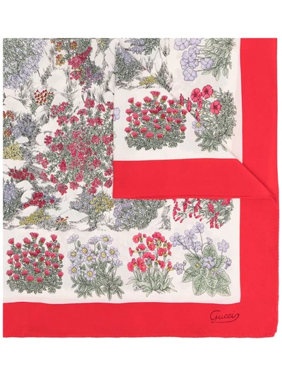 Pre-owned Gucci Bouquet Printed Scarf In Neutrals
