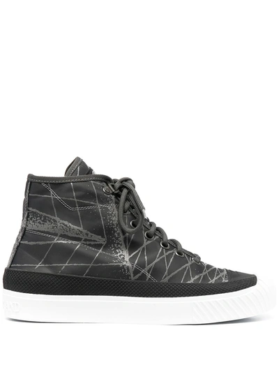 Stone Island Abstract-print High-top Sneakers In Blue Grey