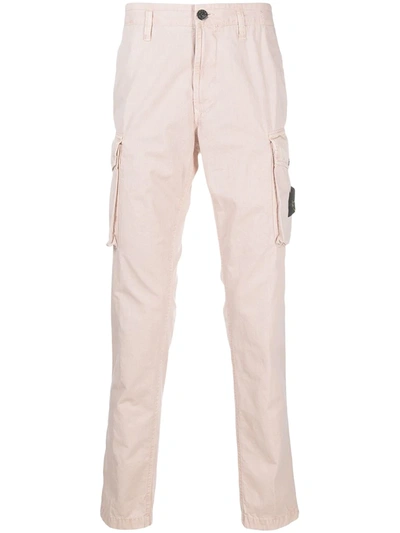 Stone Island Logo-patch Straight-leg Cargo Trousers In Pink
