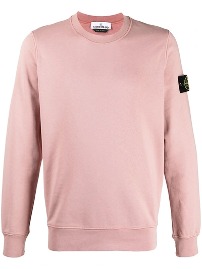 Stone Island Logo-patch Long-sleeve Jumper In Pink