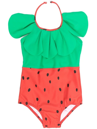 Mini Rodini Babies' Strawberry Recycled One Piece Swimsuit In Red