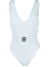 Tory Burch Miller Plunge One-piece Swimsuit In Spring Blue