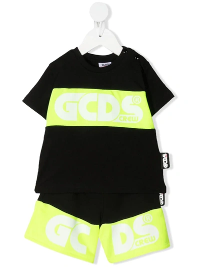 Gcds Babies' Logo-print Two-tone Tracksuit Set In 黑色