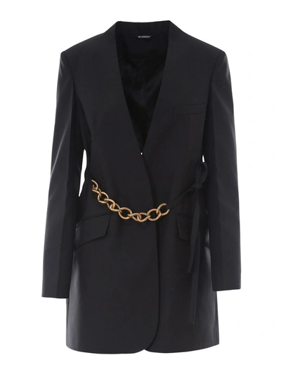 Givenchy Chain-embellished Wool Wrap Blazer In Black