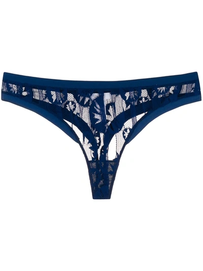 Eres Stitched Lace Thong In Blue