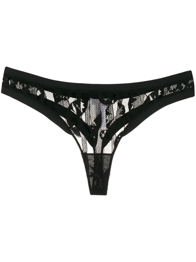 Eres Résille Lace-trimmed Stretch-jersey Thong In Black