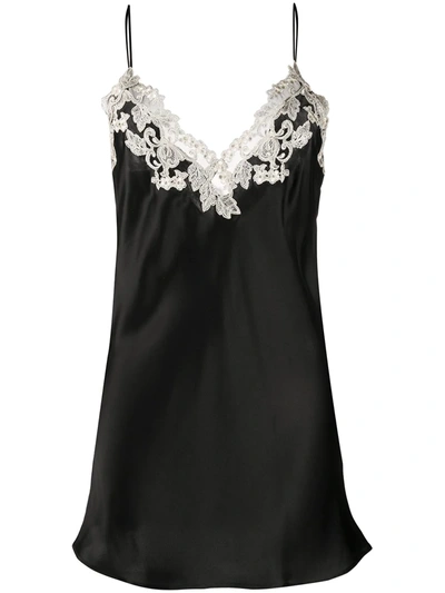 La Perla Maison Embroidered Lace-trimmed Silk-satin Chemise In Black