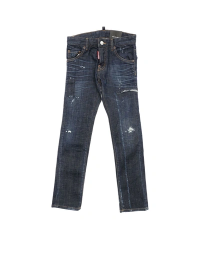 Dsquared2 Kids' Dark Blue Cotton-blend Jeans