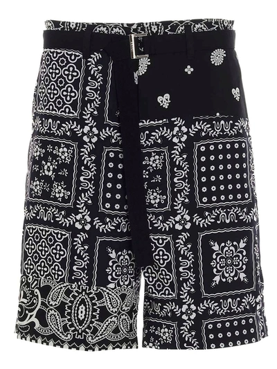 Sacai Archive Mixed Print Shorts In Black,white