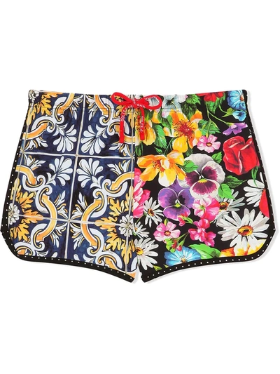 Dolce & Gabbana Kids' Girl's Mixed-print Drawstring Shorts In Floreale