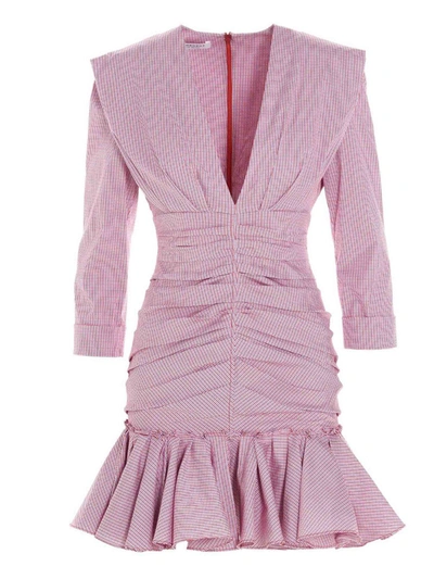 Philosophy Di Lorenzo Serafini Ruched Gingham Cotton-blend Poplin Mini Dress In Red