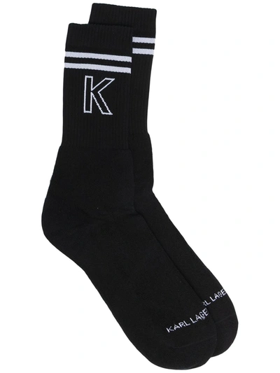 Karl Lagerfeld Kl Logo Cotton Socks In Black
