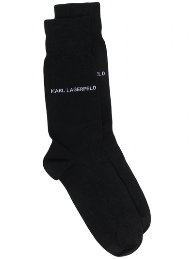 Karl Lagerfeld Essential Logo Intarsia Socks In Black
