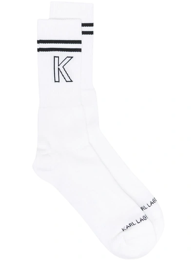 Karl Lagerfeld Kl Logo Cotton Socks In White