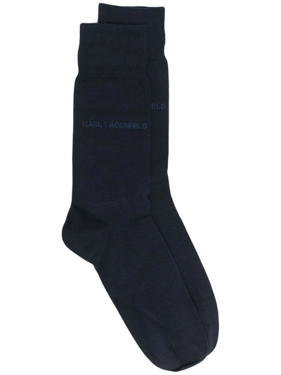 Karl Lagerfeld Essential Logo Intarsia Socks In Blue