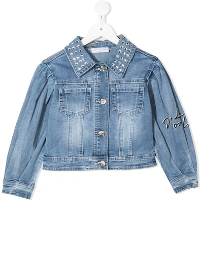 Monnalisa Kids' Rhinestones Denim Jacket In Blue