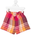 Il Gufo Check Print Linen Shorts In Pink