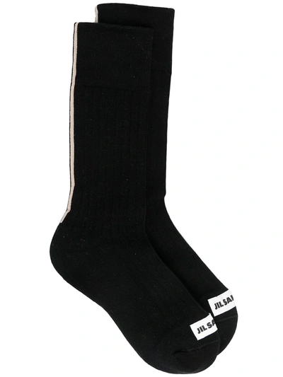 Jil Sander Logo-tab Ribbed Cotton-blend Socks In Black