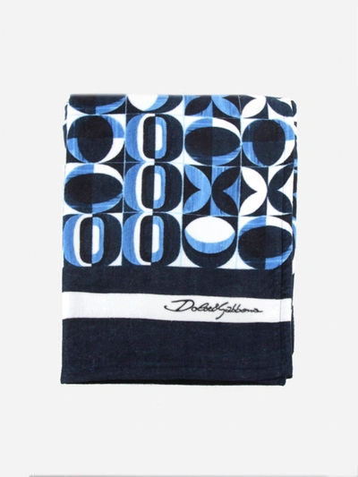 Dolce & Gabbana Terrycloth Beach Towel With Majolica Print In Blue