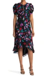 PARKER HEZZY FLORAL PRINT PUFF SLEEVE MIDI DRESS,888585721882