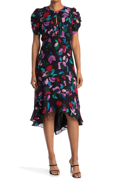 Parker Hezzy Floral Print Puff Sleeve Midi Dress In Jeweled Fl