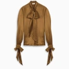 Saint Laurent Blouse In Silk Satin Crepe Gold In Beige