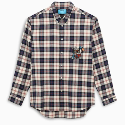 Gucci Mens Beige Blue Red Mix X Disney Donald Duck Checked Cotton And Linen-blend Shirt 36 In Neutrals