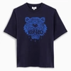 KENZO BLUE T-SHIRT WITH TIGER EMBROIDERY AND LOGO,FB55TS0694YFCO-I-KENZO-76