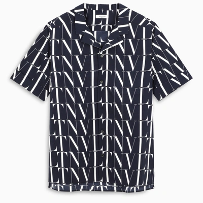 Valentino Vltn Pattern Cotton Shirt In Blue In Blue/white