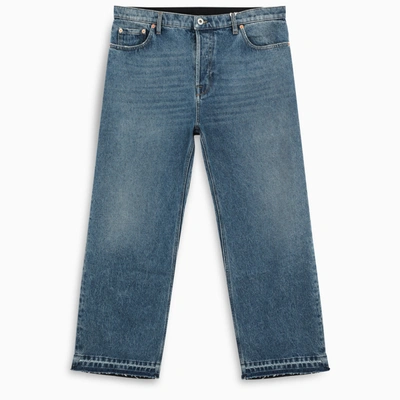 Valentino Dual Material Jeans In Blue