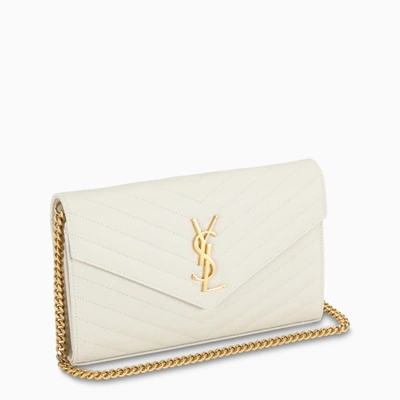 Saint Laurent Cream Wallet With Chain Strap In White