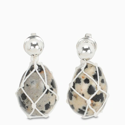 Bottega Veneta White Pendant Earrings With Dalmatian Stone