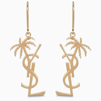 Saint Laurent Gold-tone Metal Monogram Palm Earrings In Oro