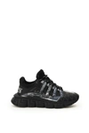 Versace Trigreca Printed Low-top Trainer Sneakers In Nero Argento