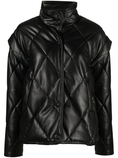 Apparis Liliane Lightweight Faux Leather Puffer Jacket In Black