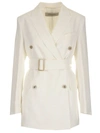 Golden Goose Double-breasted Clizia Blazer With Belt At The Waist In White