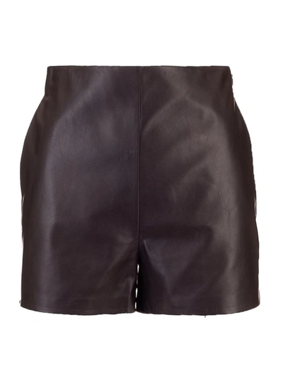 Valentino High-rise Leather Shorts In Brown