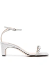 Sergio Rossi 60mm Embellished Glitter Leather Sandals In Silver