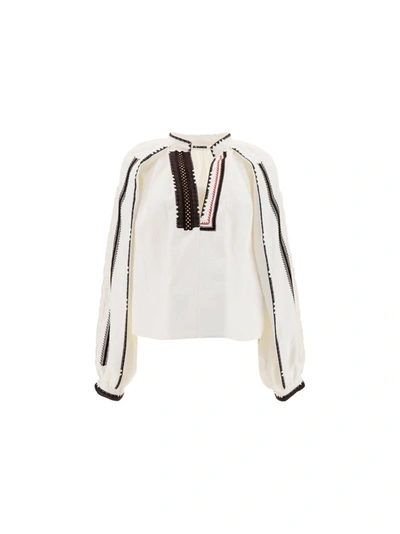 Jil Sander Embroidered Long-sleeve Blouse In White