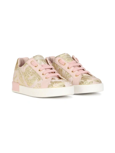 Dolce & Gabbana Portofino Lamé Brocade Trainers In Pink