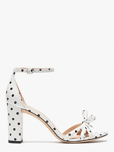 Kate Spade Flamenco Bow Polka-dot Block-heel Sandals In Optic White/black