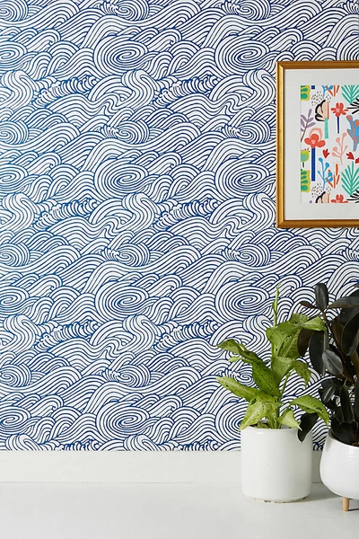 Anthropologie Mare Wave Wallpaper By  In Blue Size Swatch In Blue