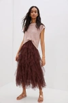 Anthropologie Tesia Ruffled Tulle Midi Skirt In Brown