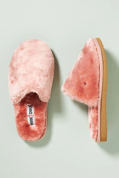 Minnetonka Lora Faux Fur Slippers In Pink