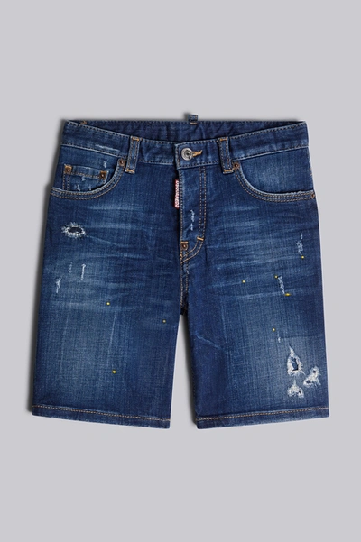 Dsquared2 Kids' Destroyed Stretch Cotton Denim Shorts In Blue