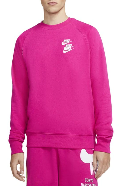 Nike Sportswear World Tour Embroidered Crewneck Sweatshirt In Fireberry
