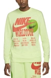 Nike Sportswear World Tour Long Sleeve Graphic Tee In Light Liquid Lime