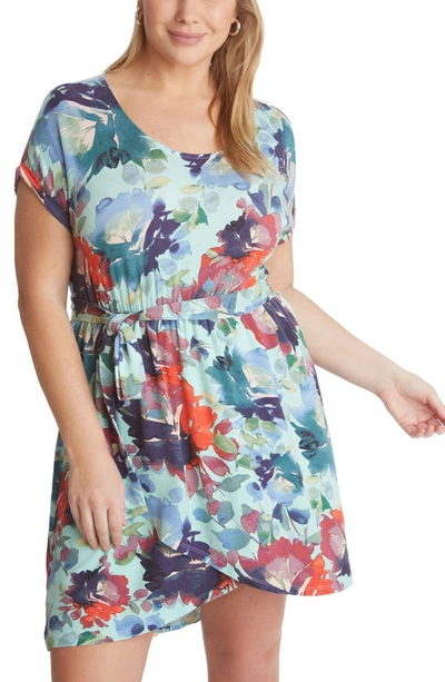 Adyson Parker Floral Wrap Skirt Short Sleeve Dress In Watercolor Floral Combo