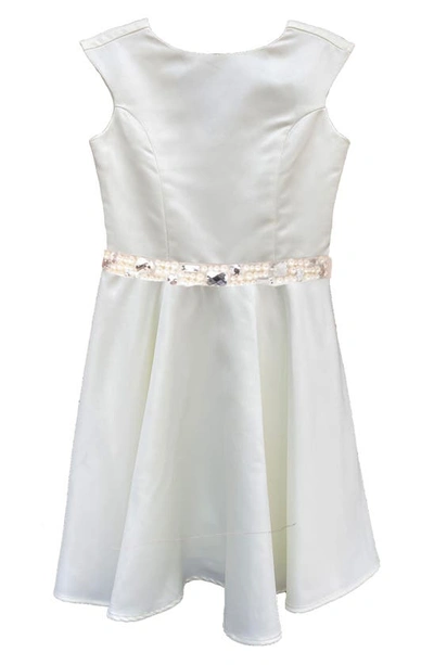 Un Deux Trois Kids' Cap Sleeve Satin Dress In Ivory